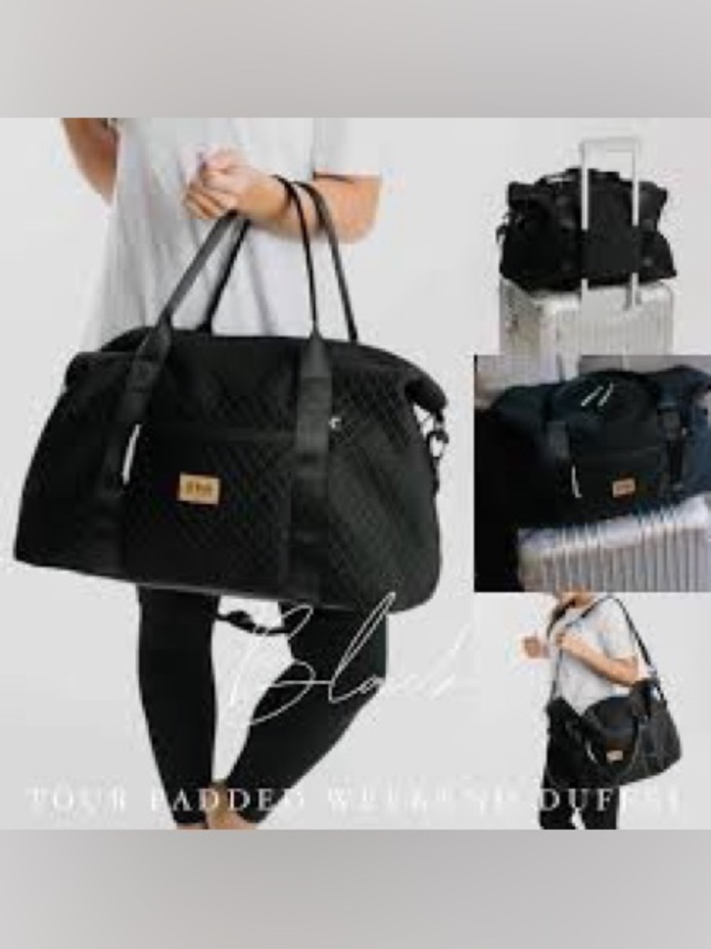 Quilted Black Travel Weekender Duffel Bag